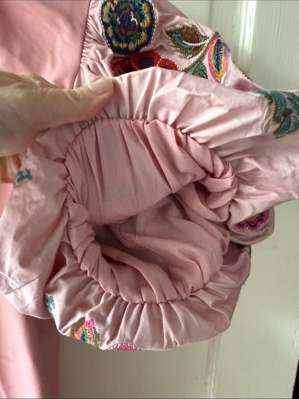 THML Pink Blouse with Multicolor Embroidered Puff Sleeves - Picture 4 of 4